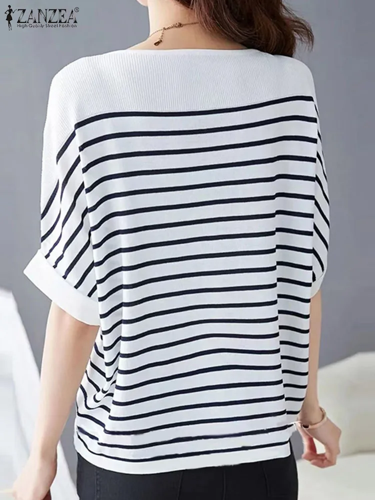 Women Summer Shirt 2024 ZANZEA Elegant Half Sleeve Striped Blouse Fashion OL Work Tops Female Casual Loose Party Blusas Chemise