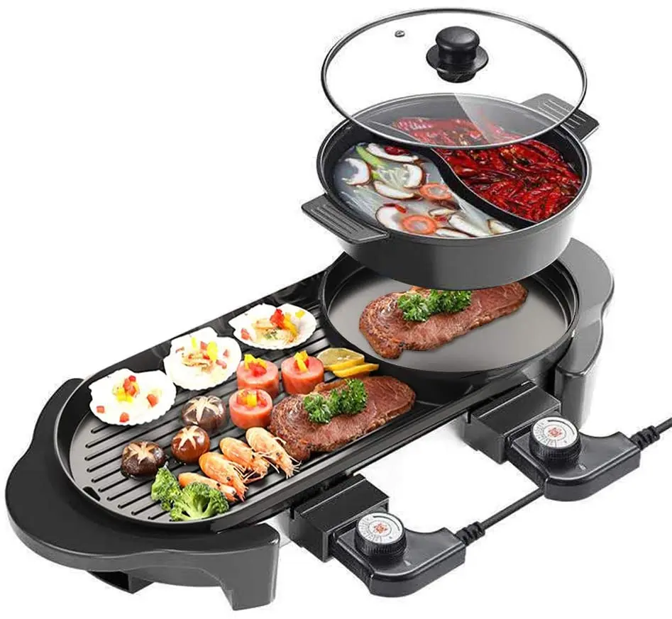 2000 w indoor hot pot electric smoker bbq gril cocker grilltable electric bbq and steamboat