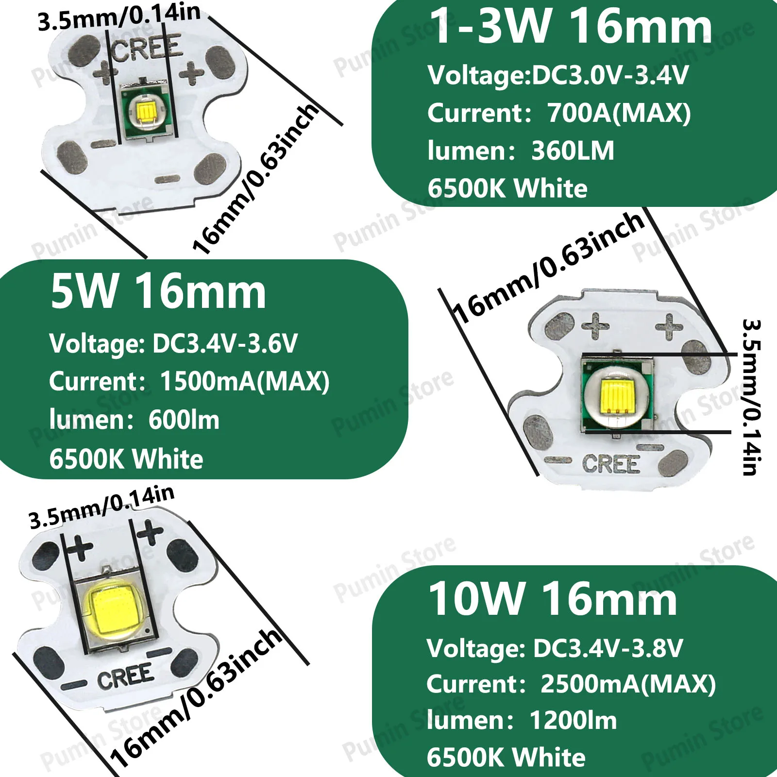 LEDs Beads High Power 1-3W 5W 10W Cold White Lamp 3.5*3.5mm/ 5*5mm DIY For Head Light Torch Flashlight Bicycle Outdoors Lighting