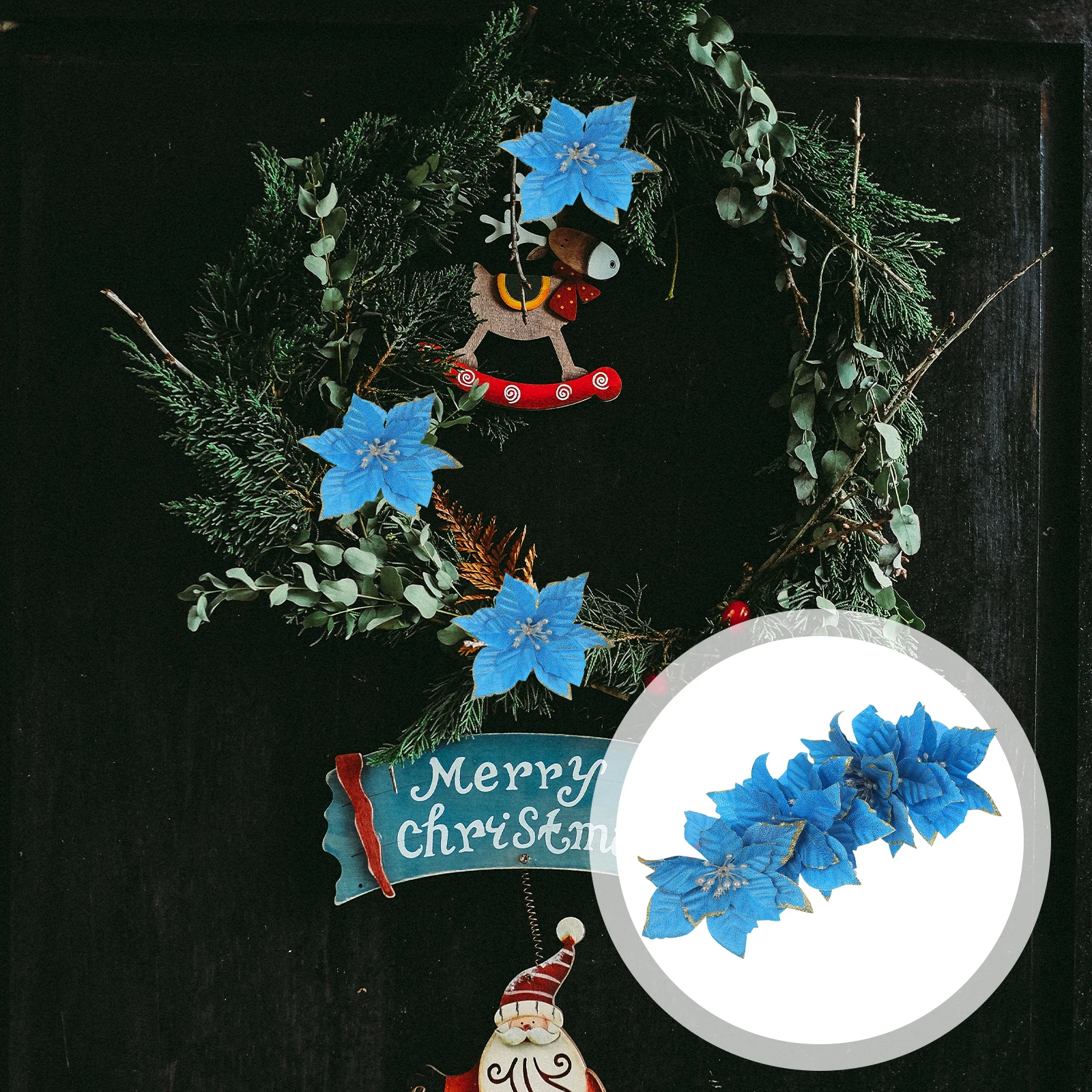

24pcs Christmas Decorations Artificial Flowers Garland naments Blue White Glitter Powder False Flower Party Supply Table