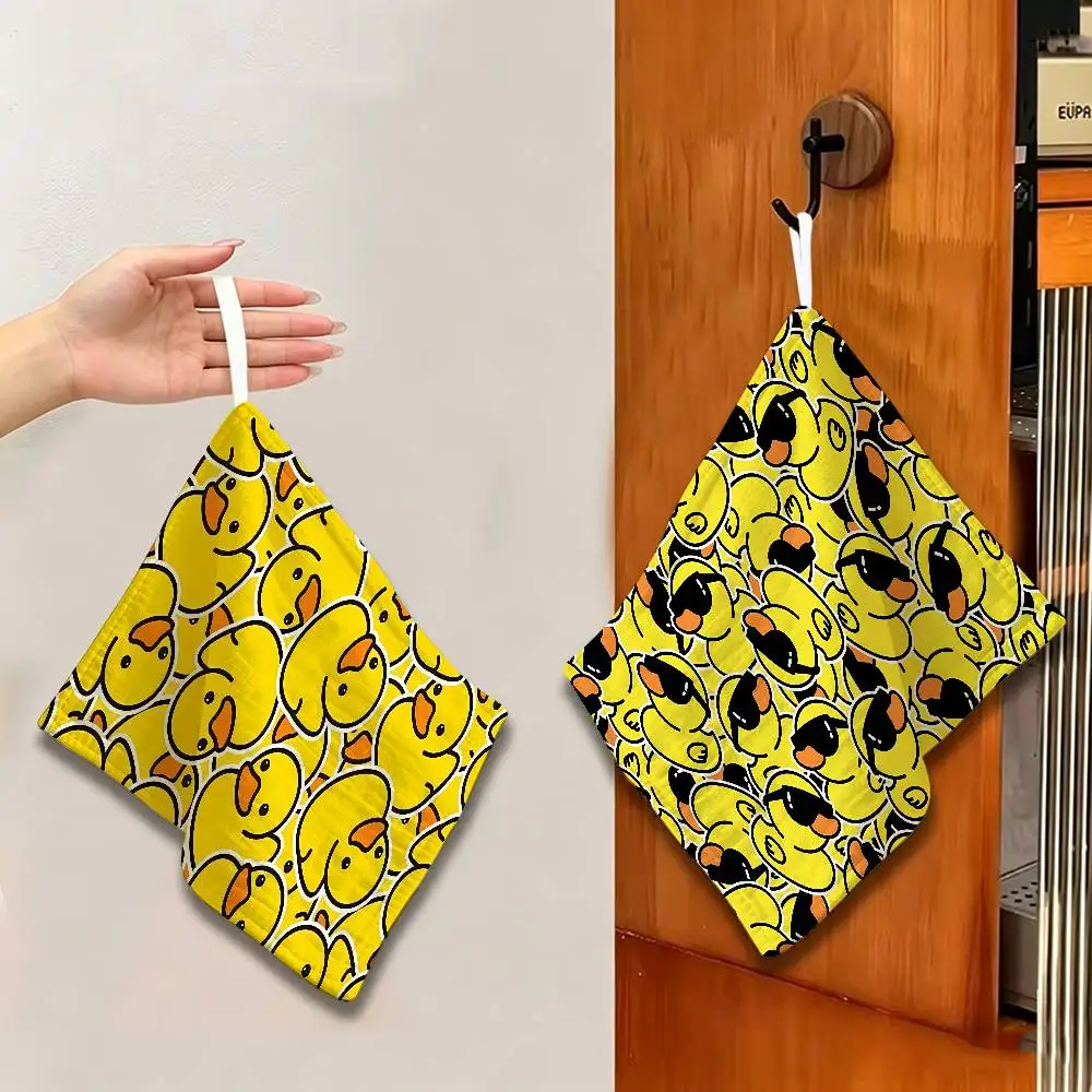 Yellow Classic Rubber Duck Anime Hanging Polyester Cotton Towel, Reusable Hand Wiping Cloth Wear Resistant for Home Kitchen Sink
