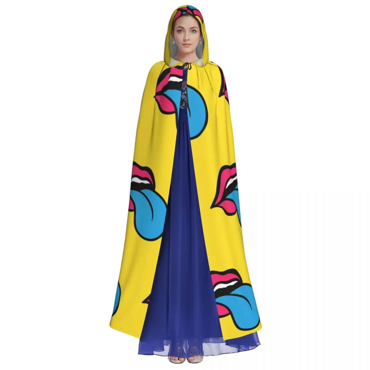 Comic Cute Youth Lips Colorful Pop Art Adult Cloak Cape Hooded Medieval Costume Vampire Elf Purim Carnival Party