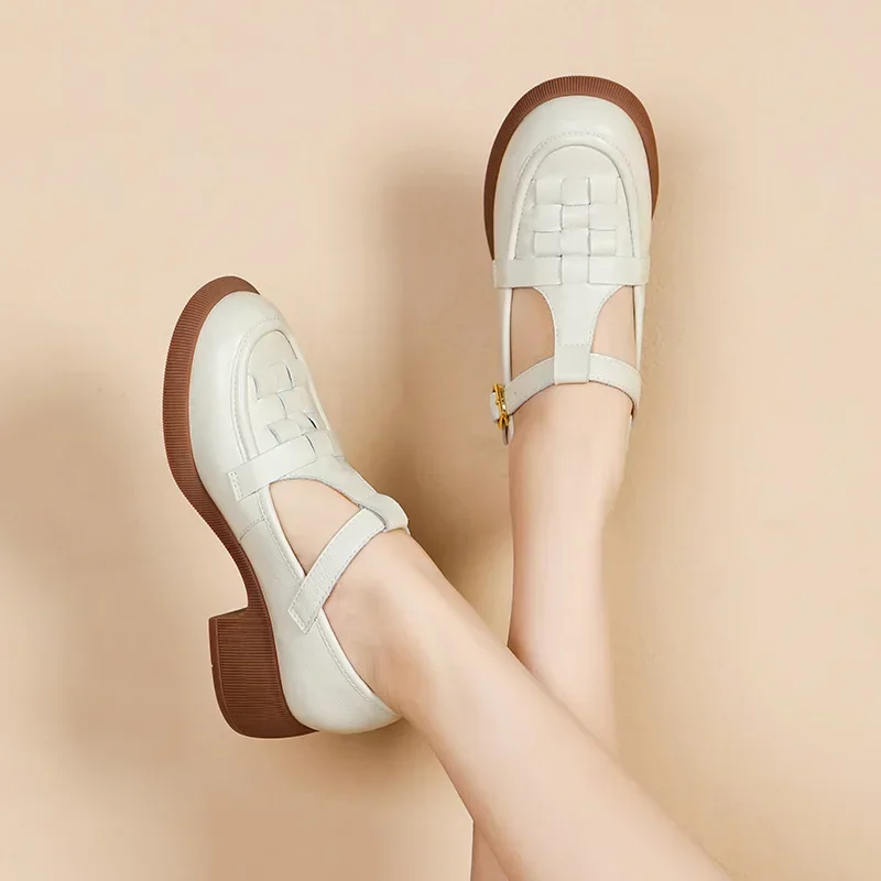 Pumps White Heels for Women Leather Shoes Round Toe Lolita Mary Jane Shoes Loafers Elegant Woman Heeled High Platform Moccassin