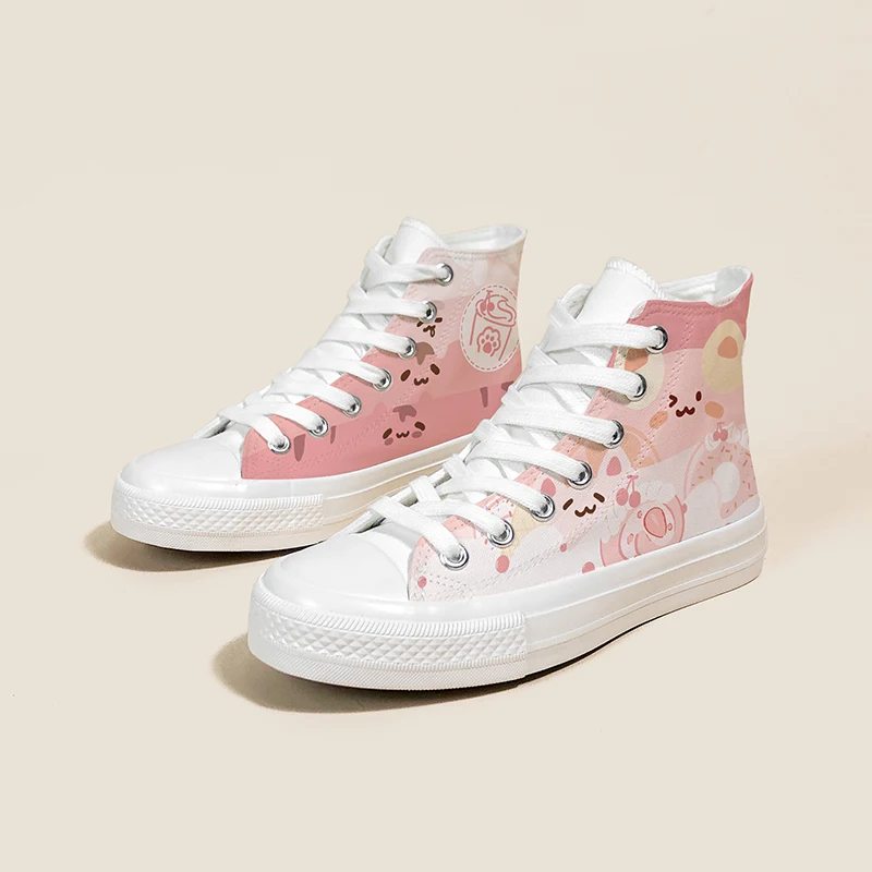 Amy e Michael Sweet Lovely Pink scarpe di tela dipinte a mano Kawaii Girls studenti Sneakers Casual High Top donna Plimsolls piatti