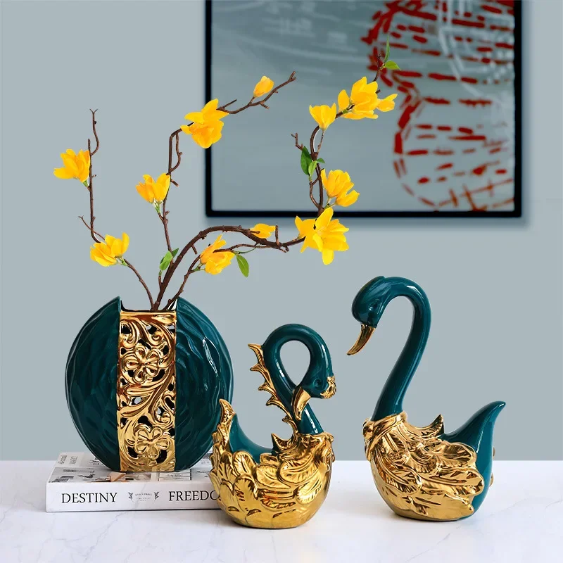 Creative Home Decorative Figurines Modern Light Luxury Ornaments Vase Living Room Office Hotel Store Art Ceramic Craft Sculpture view 2