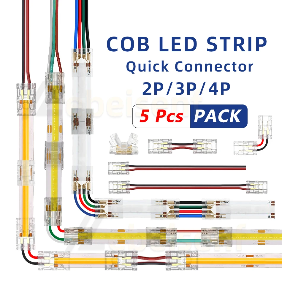 5 szt. 2-pinowe 3-pinowe 4-pinowe złącze COB LED do paska do paska Szybkie połączenie Przewód bez ciemnego obszaru do elastycznej taśmy oświetleniowej FOB 2 3 4-pinowa