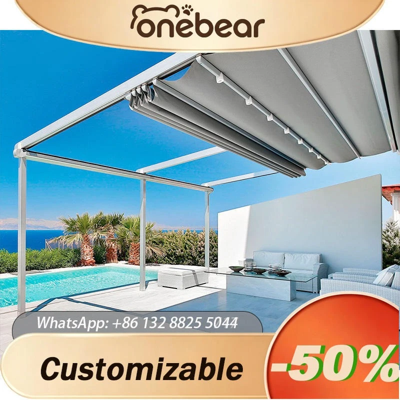 Any Size Custom Large Motorized Sliding Retractable Roof Awning Canopy All Weather Shelter For Outdoor Restaurant Bar Patio