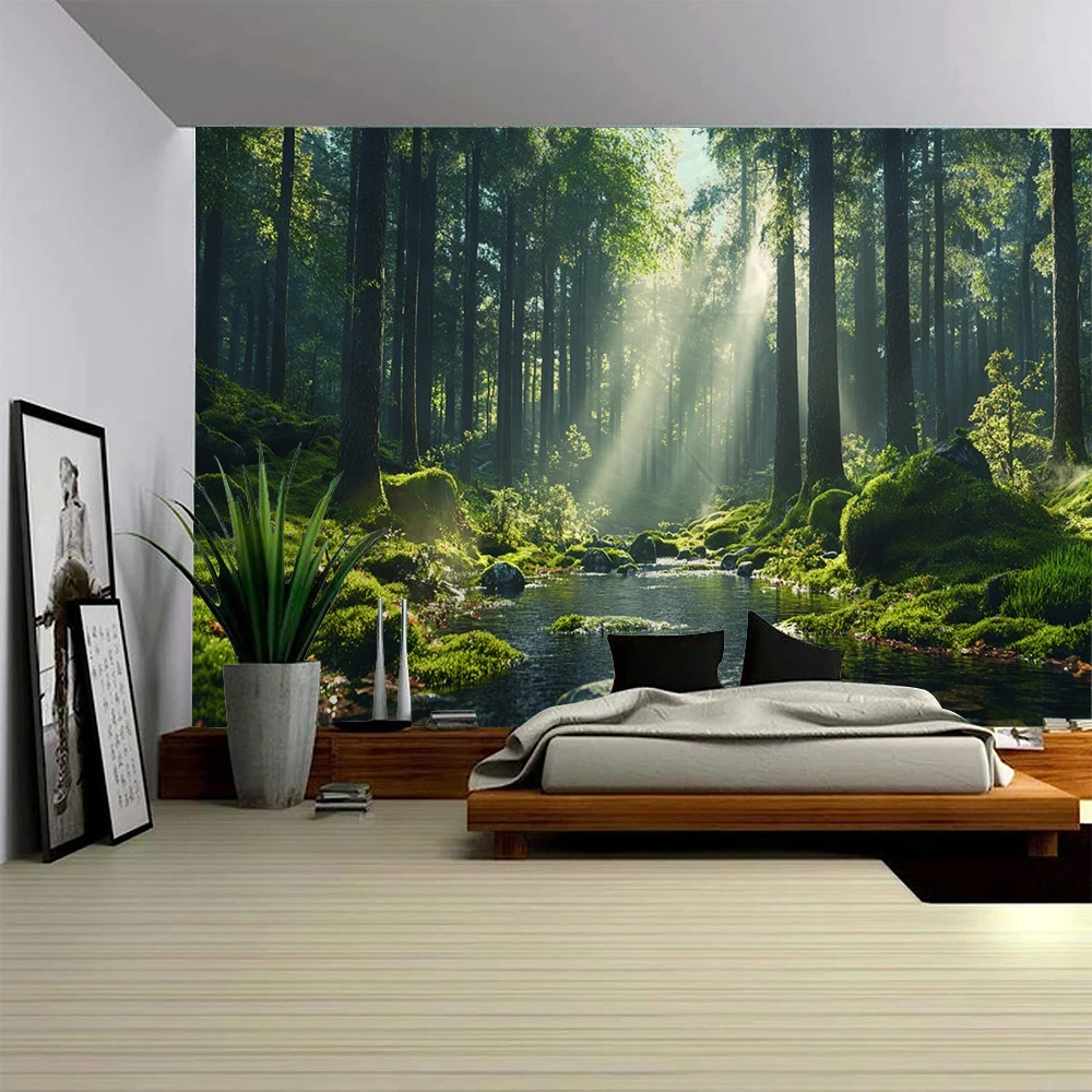 Sunshine Forest Landscape Forest Landscape Forest Trail Background Decoration Tapestry Home Background Wall Decoration Tapestry