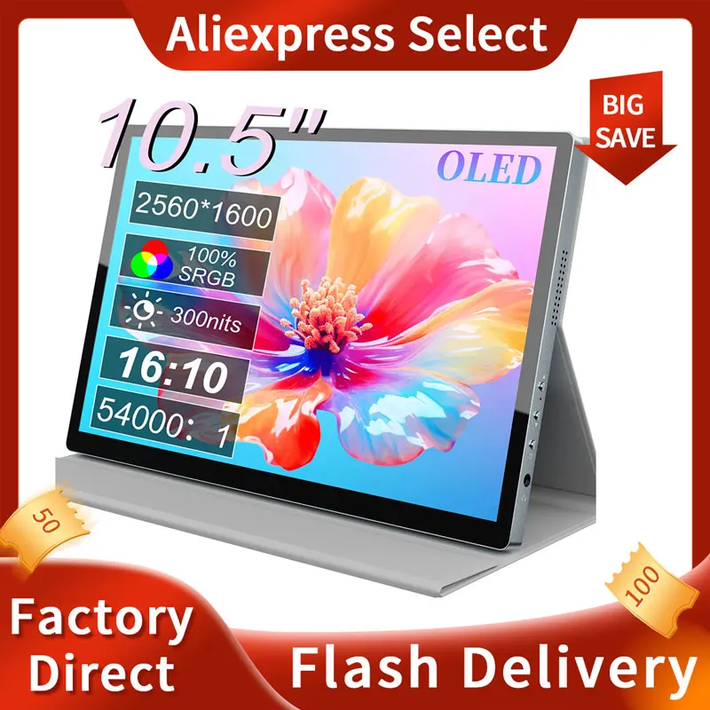 10.5 Inch 2K OLED Portable Monitor 2560x1600 Touch Screen IPSLevel Display HDMI TypeC External Second Screen for Laptop Phon