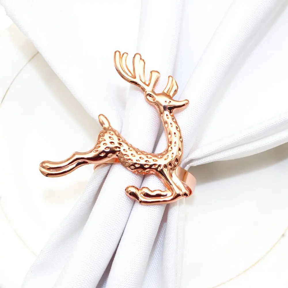 Christmas Deer Table Napkin Ring Metal Gold Reindeer Holder Festive Holiday Dinner Party Tableware Decoration