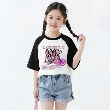 Kids Katseye Graphic Cotton T-Shirt 2 Youth Girl Pop Girl Group Katseye Print T Shirt Casual Vintage Singer Pattern Streetwear 100% Cotton Kids Katseye Tshirts 2