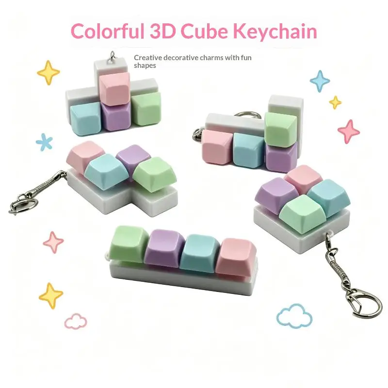 1Pcs Press Stress Relief Fidget Button Key Caps Key Ring Macaron 4-Keyboard Keychain Without Light Party Gift Jewelry