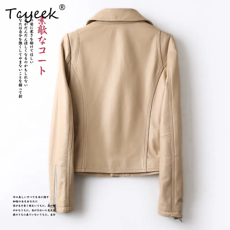 Tcyeek Top Layer Schaffell Frühling Herbst Anzug Führende Motorrad Kurze frauen Echtes Leder Jacke Ж Ett Bydyddydd Mohamed