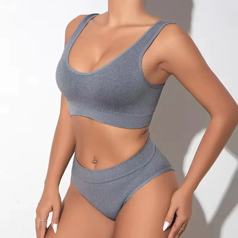 2 قطع الصلبة سلس النساء الملابس الداخلية مجموعة تنفس سراويل مريحة و حمالات الصدر وتتسابق لا وسادة سترة رياضية مثير الملابس الداخلية مجموعات