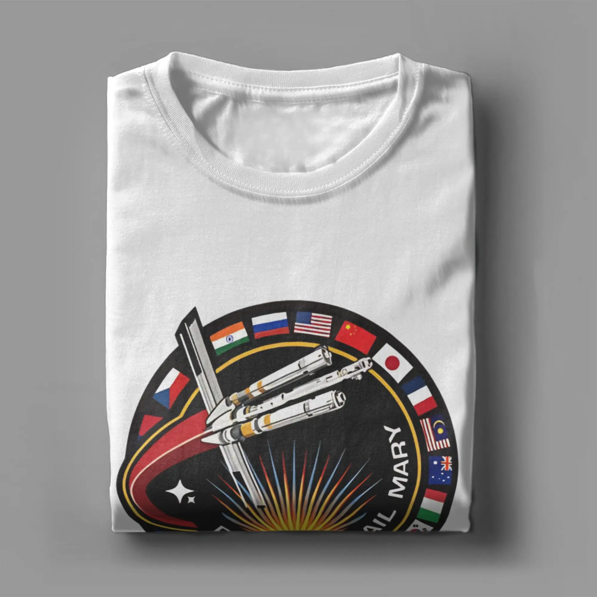 Men Project Hail Mary  T Shirt Mission Patch With Countries 100% Cotton Clothing Funny Short Sleeve O Neck Tee Shirt Plus Size