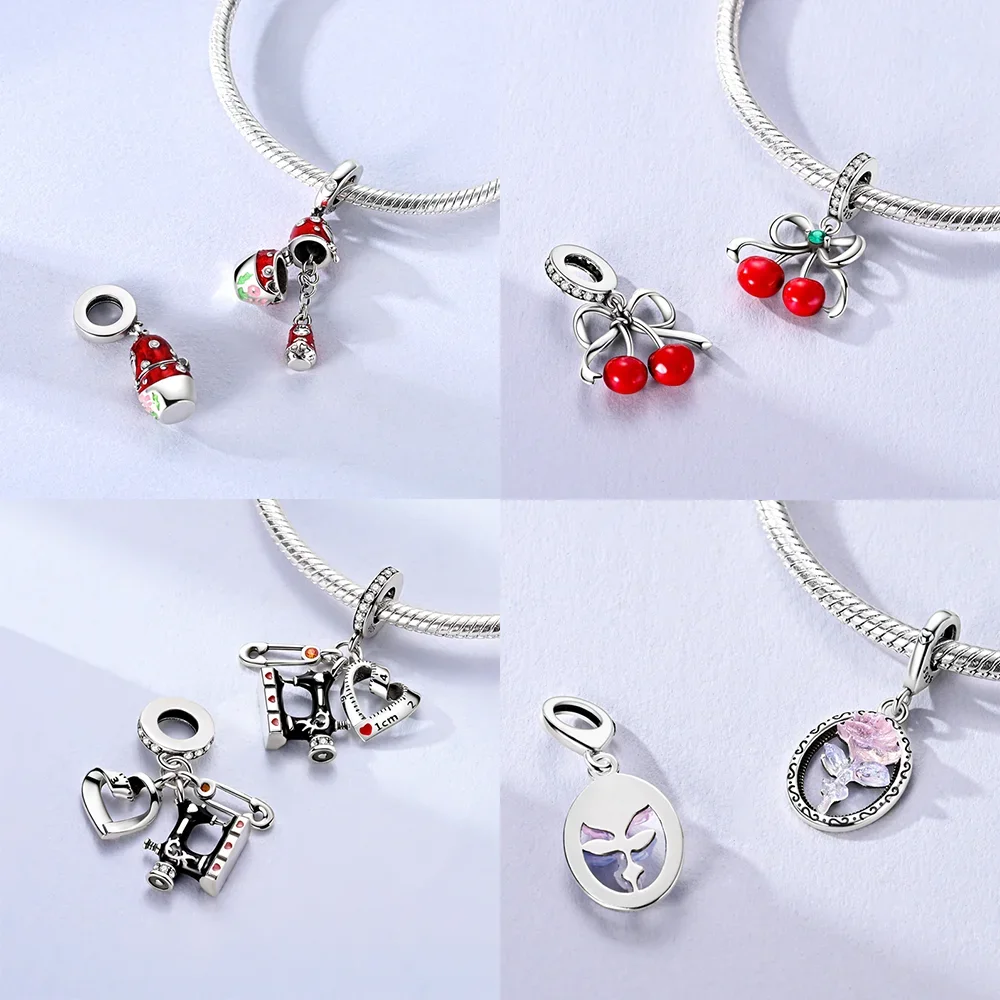 Dijes Plata 925 originales, cuentas luminosas de bailarina de Ballet rosa para pulsera de Plata de Ley 925, joyería DIY, regalo para mujer