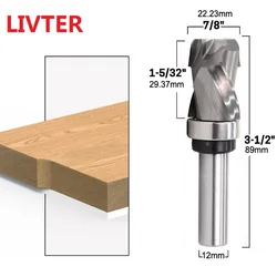 Livter 12mm Shank Bearing Ultra-Perfomance Compression Flush Trim Solid Carbide CNC Router Bit End Mill Milling Cutters for Wood