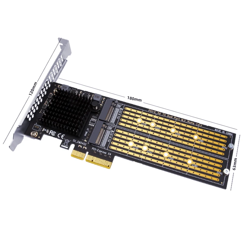 분할 없는 2 포트 M2 NVME PCIE 어댑터, NVMe SSD M 키 B & M 키, PCI 익스프레스 X4 확장 카드 라이저, 로우 프로파일 브래킷 포함