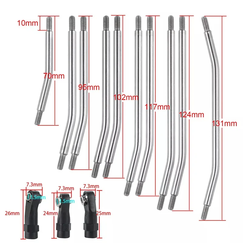 AS96-313Mm Collegamenti RC Collegamento superiore inferiore Collegamento telaio Set con estremità asta in plastica per 1/10 AXIAL SCX10 II 90046 RC Crawler Car