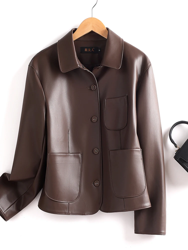  Ning Genuine Leather Jaet Women's Faionable Autumn Winter eepskin Coat Long Sve ort Length Commute Sle