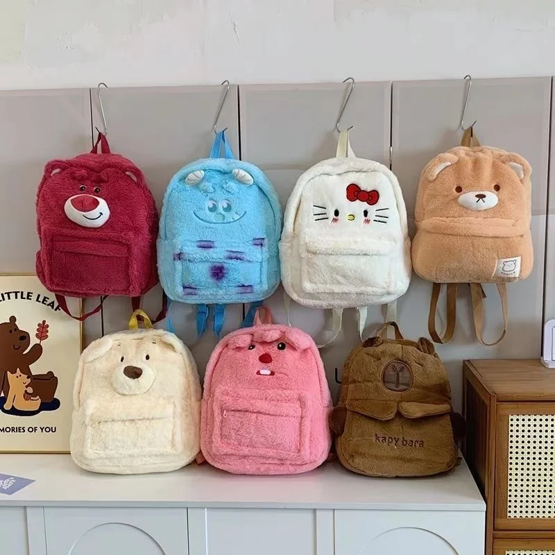 

2024 New Kapibala Plush Dolphin Backpack for Children, Cute Strawberry Bear, Female Cartoon Student Backpack