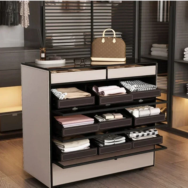 

Italian Minimalist Cloakroom Middle Island Cabinet Bedroom Jewelry Display Cabinet Modern Minimalist Double-Sided Movable