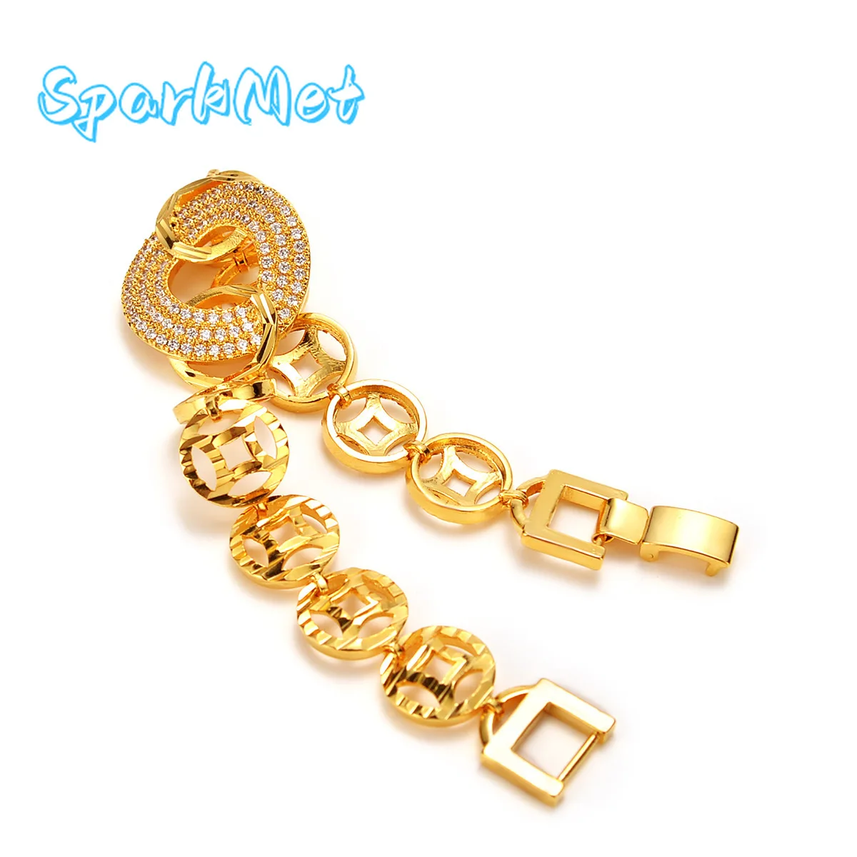 

SparkmetHigh-quality AU999 gold bracelet women's jewelry personality charm diamond coins 24K real gold chain gift goddess jewelr