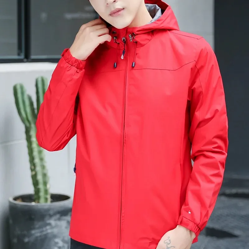 Men's Hooded Solid Spring Autumn Zipper Long Sleeve Pockets Drawstring Cardigan Jackets Coats Casual Loose Office Lady Tops