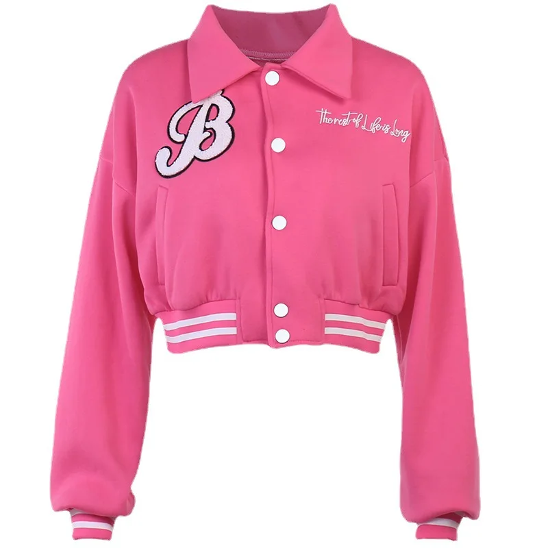 Varsity Baseball Cropped Jacket Embroidery Letter Coats Crop 2023 Women Fall Winter Y2K Clothes Streetwear Cyber Racing Jackets