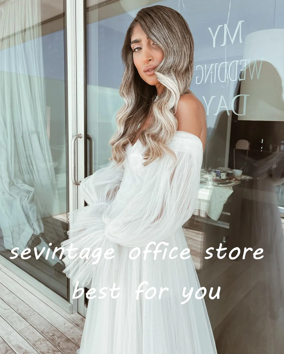 Sevintage โมเดิร์น Tulle Sweetheart พัฟแขน A-Line จีบ Boho งานแต่งงาน Gown ประเทศชุดเจ้าสาว Plus ขนาด2022