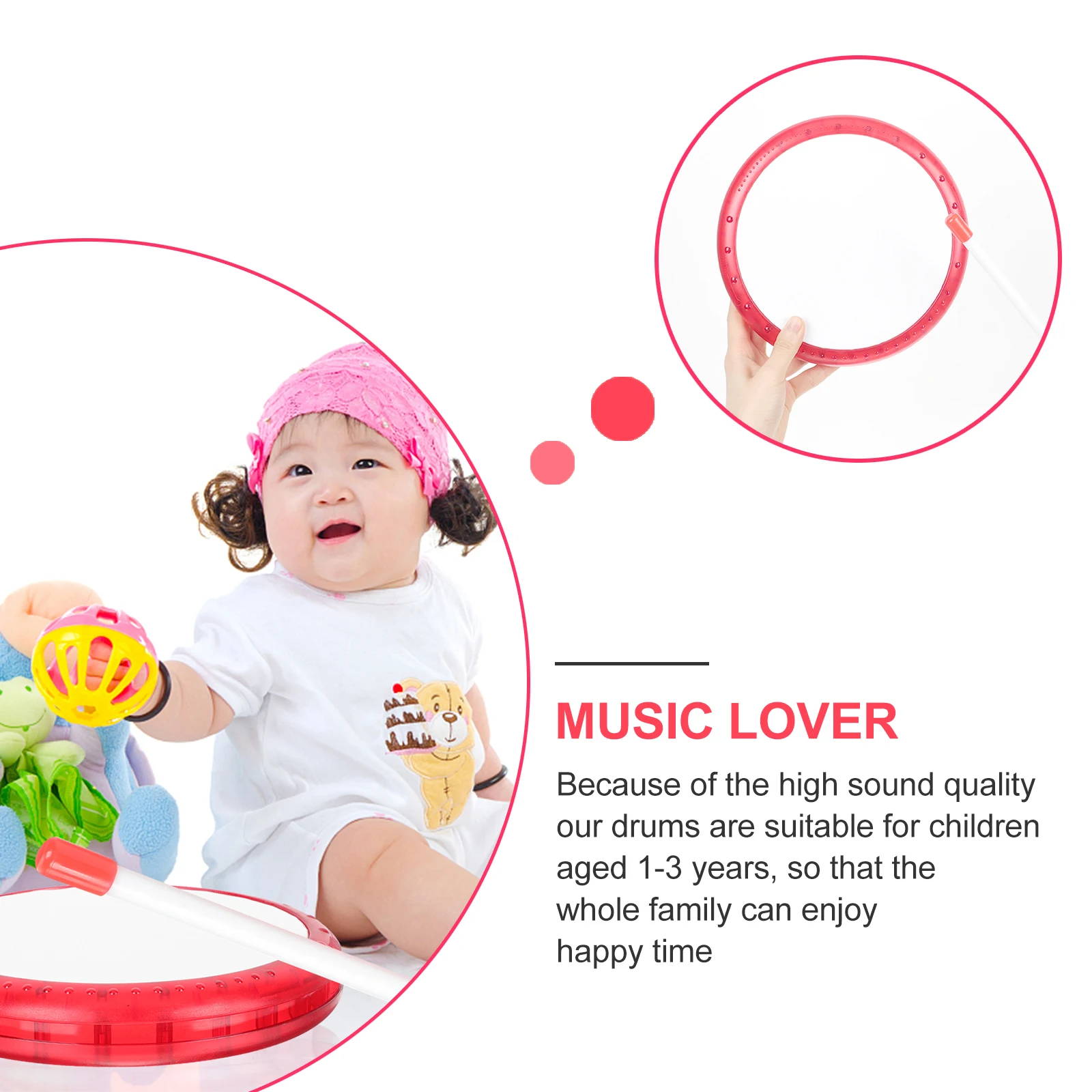 

Toddler Musical Instruments Hand-beating Drum Toys Percussion Children for Kids Tambourine Red Baby