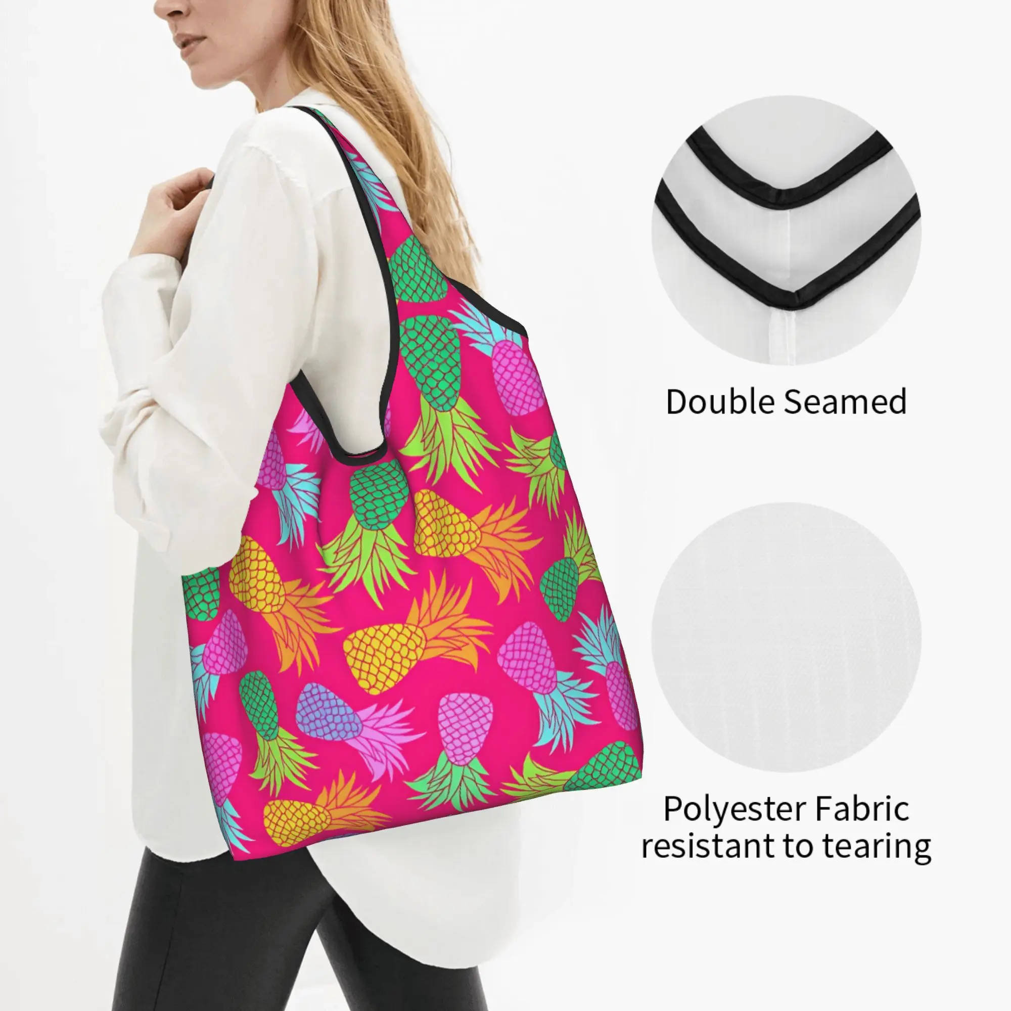 Recycling Hawaiian Tropical Pineapple Shopping Bag Women Tote Bag Portable  Grocery Shopper Bags