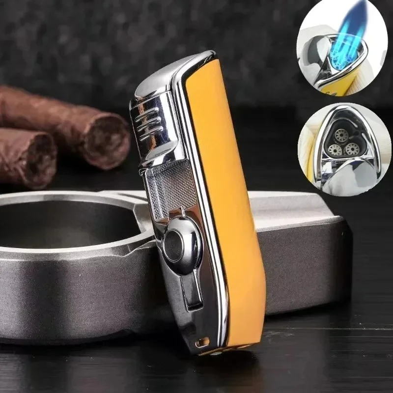 Metal 3 Jet Butane Gas Torch Smoking Lighter ，Cigar Punch Stripe Sharp Lighter，Bottom with Cigar Drill Function Two-in-one - view 6