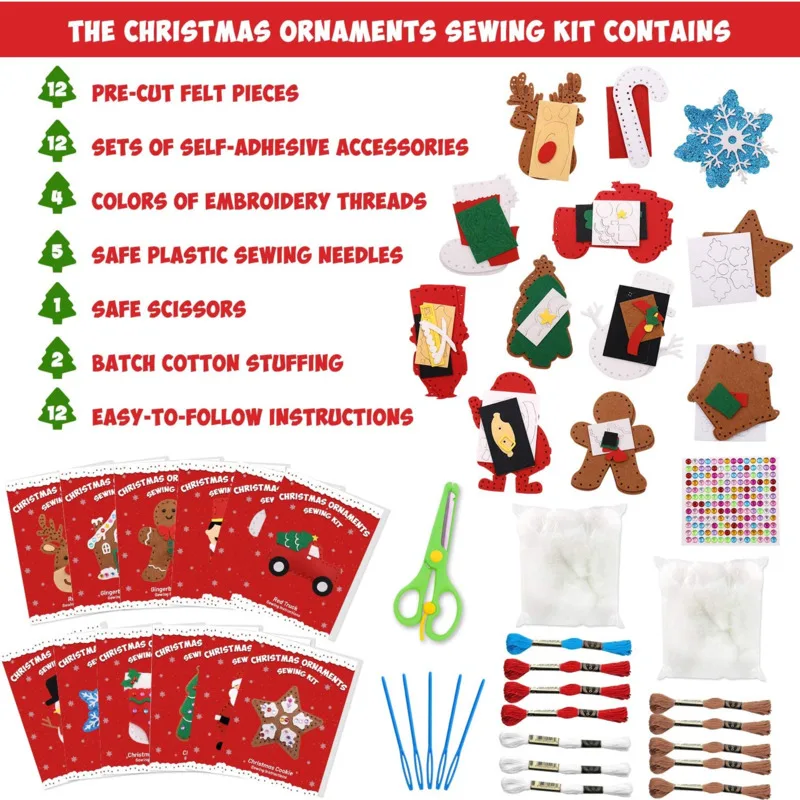 Hot Sale Kids Sewing Kit Felt Christmas DIY Crafts Girls Boys Educational Sewing Kids Art Craft Kits Beginners Felt Kids Sewing