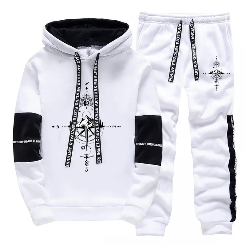 New Autumn Winter Men's Tracksuit Fashion Casual Hooded Sweatshirts Outdoors Sports Jogging Clothing Daily Single Hoodie Pants