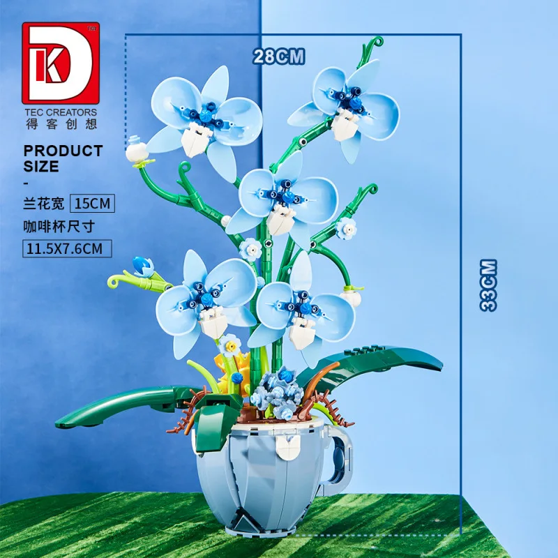 Bouquet d'orchidées plante en pot, blocs de construction, jouet créatif MOC fleur marguerite tasse à café briques, jouets d'assemblage pour enfants, cadeaux