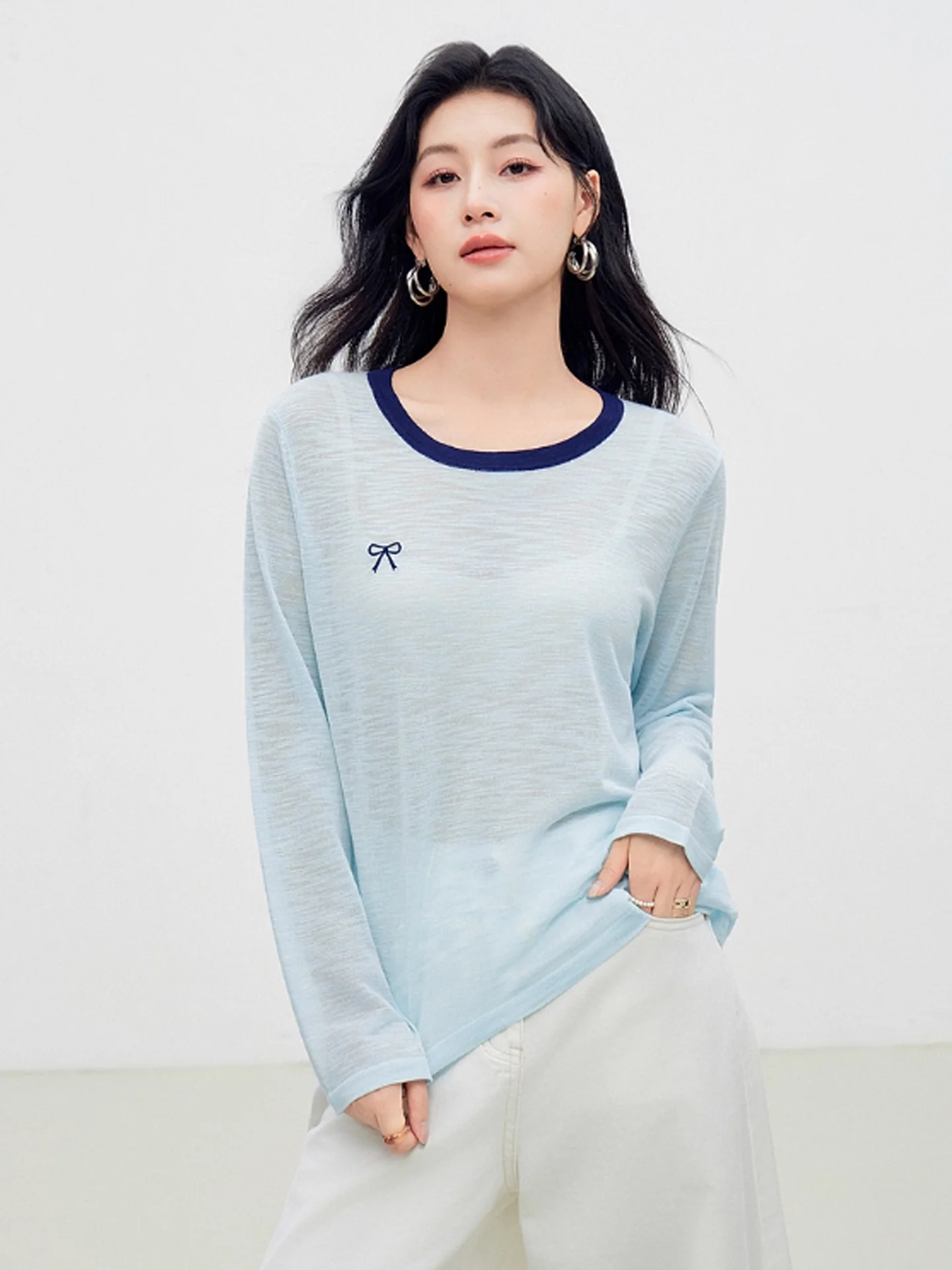 

Удобный дышащий вязаный топ круглый Ne Long Sve женский повседневный универсальный длинный све круглый Ne вязаный топ для A...