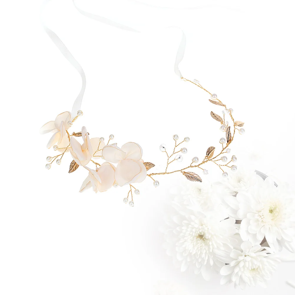 

Elegant Golden Leaf Hair Chain Wedding Headband Bridal Headpiece Pearl Beige Flower Lightweight Comfortable Bridesmaid Party