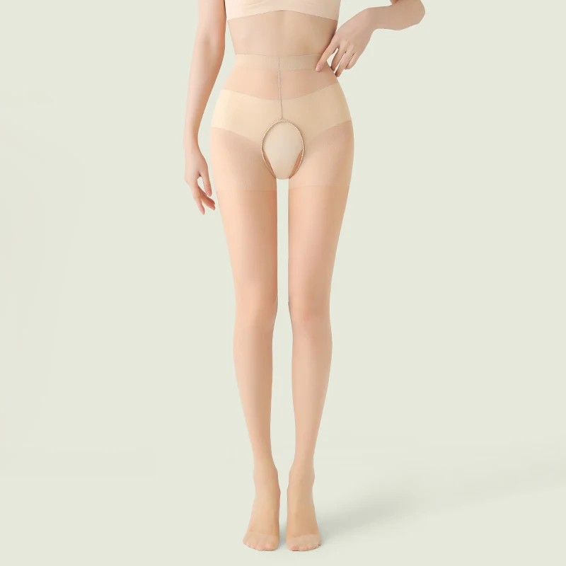 Celana Ketat Tanpa Tali Tipis Ukuran Besar untuk Wanita Selangkangan Terbuka 20D Pantyhose Atasan Kontrol Pinggang Tinggi Ultra Tipis dengan Jari Kaki Diperkuat