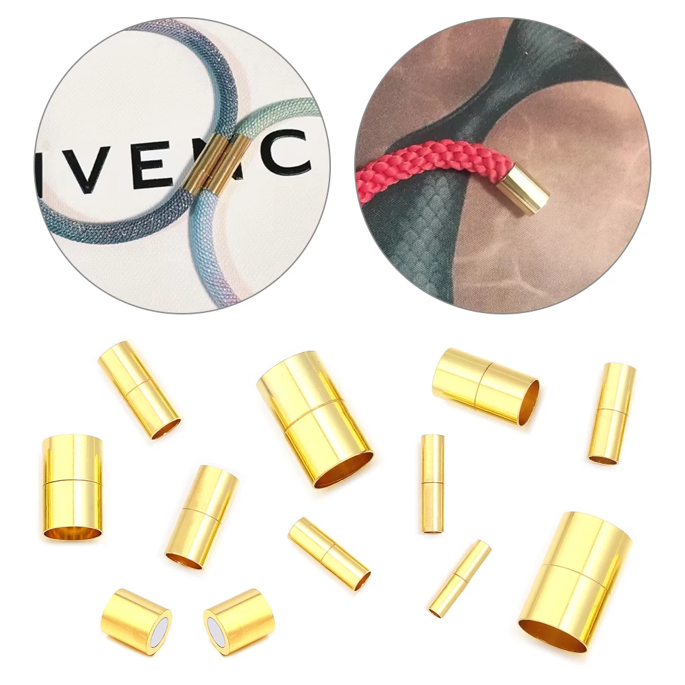 5pcs/lot 3-15mm Brass Gold Strong Magnetic Clasps For Round Leather Rope Bracelet End Buckle Connectors DIY Jewelry Accessories