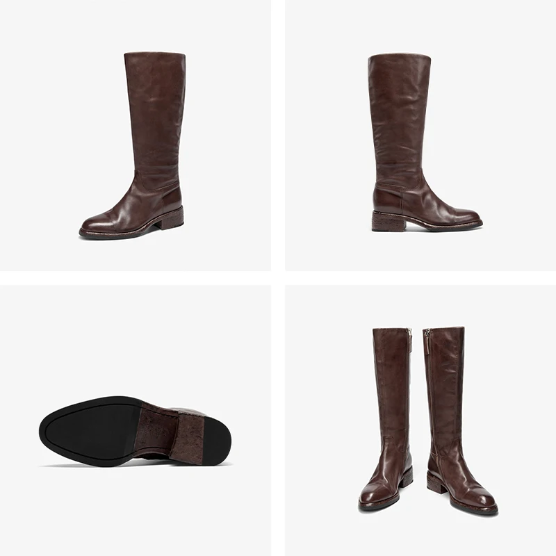 BEAUTODAY Genuine Leather Long Boots Women Horse Leather Riding Boot Round Toe Back Zip Ladies Knee High Shoes Handmade 01400 view 6