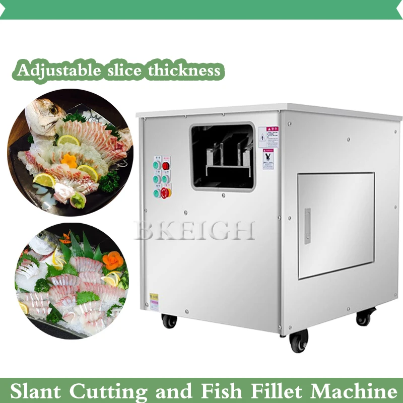 Fully Automatic Cod Hook Trout Salmon Slicer Catfish Tilapia Smoked Sashimi Oblique Cutting Fish Fillet Machine