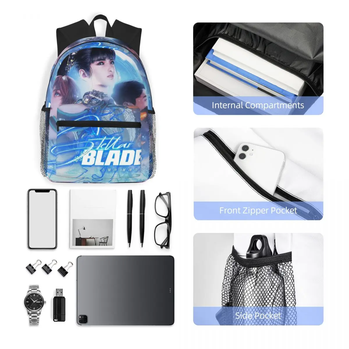 Stellar Blade Games Raven Eve Mochila para estudiantes Mochila escolar Mochila de viaje para senderismo para hombres y mujeres Mochila de moda Bolsos de hombro