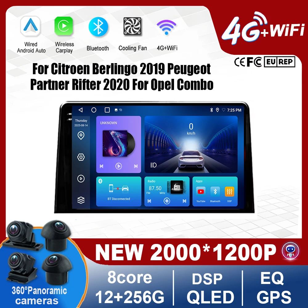 

9" Android 16 For Citroen Berlingo 2019 Peugeot Partner Rifter 2020 For Opel Combo Car Radio Multimedia Player Navi GPS NO 2 Din