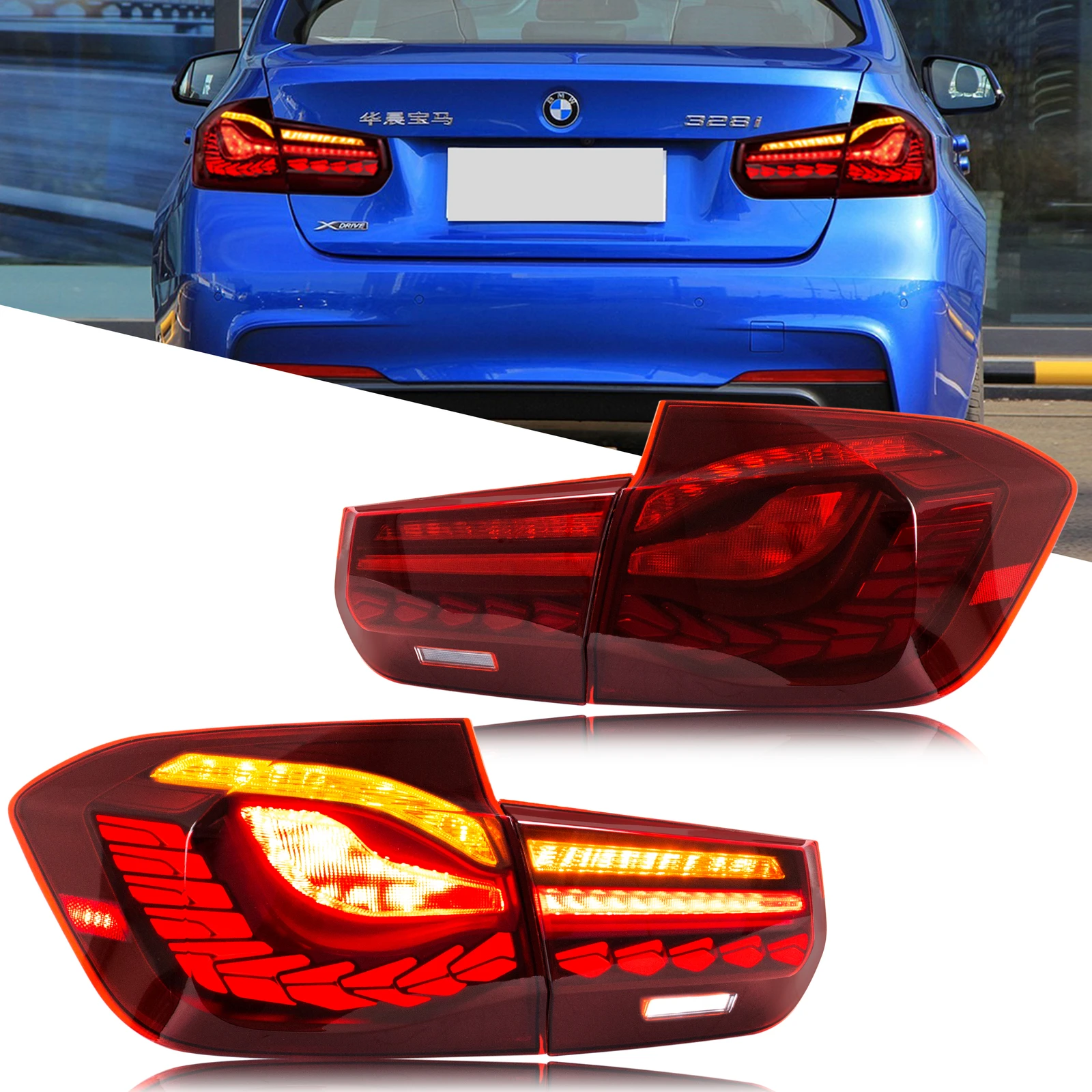 Feux arrière LED GTS pour BMW F30 3er M3 F80 2011-2018 berline, clignotants séquentiels rouges, ensemble de feux arrière [Ne convient pas à la F31]