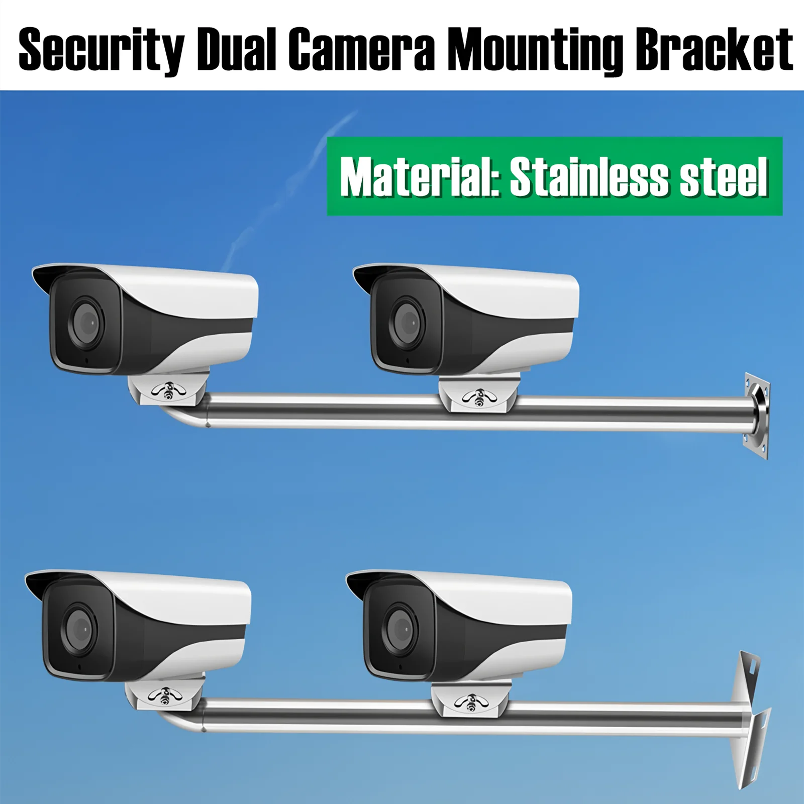 L-Shaped Security Dual Camera Mounting Bracket 65cm Extended Horizontal Arm Stainless Steel Universal Bracket for Double Cameras