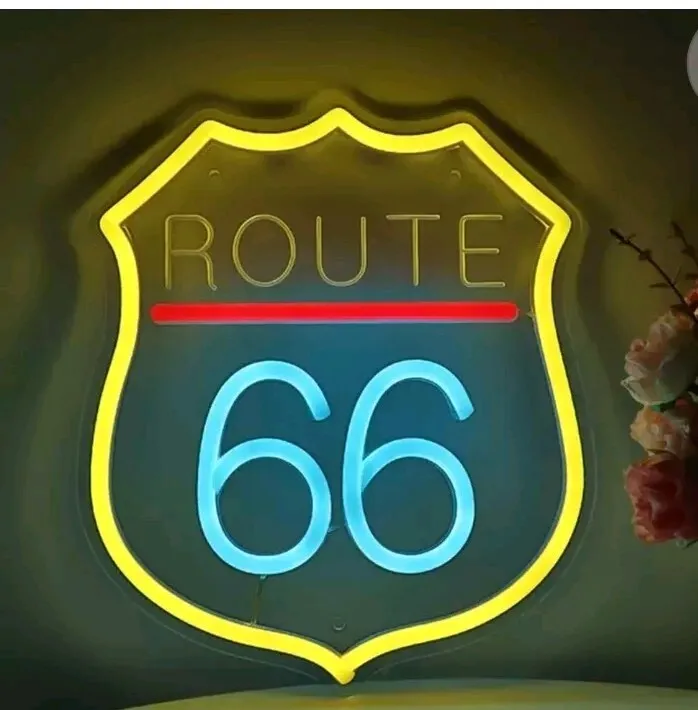 

LED Neon Sign Route 66 Night Neon Light USB Powered Dimmable Hanging for Bedroom Bar Home Party Restaurant Man Cave Wall Decor