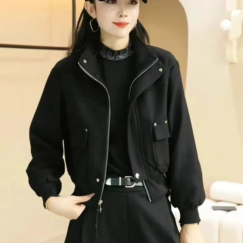 

High-Quality Stand-UP Collar Short Coat Women's 2025 Spring Autumn New Jacket Western Style Outwear Female Casual Overcoat Tide