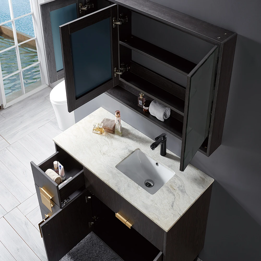 Bathroom Floor Standing Cabinet Vanity Storage Organizer With Mirror Cabinets