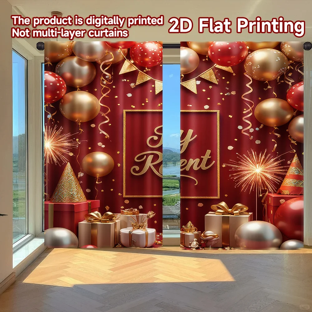 

2D flat printing 2pcs Curtain Retirement Celebration Scene Digital Printed Polyester Drapes All Season Party & Holiday Decor for
